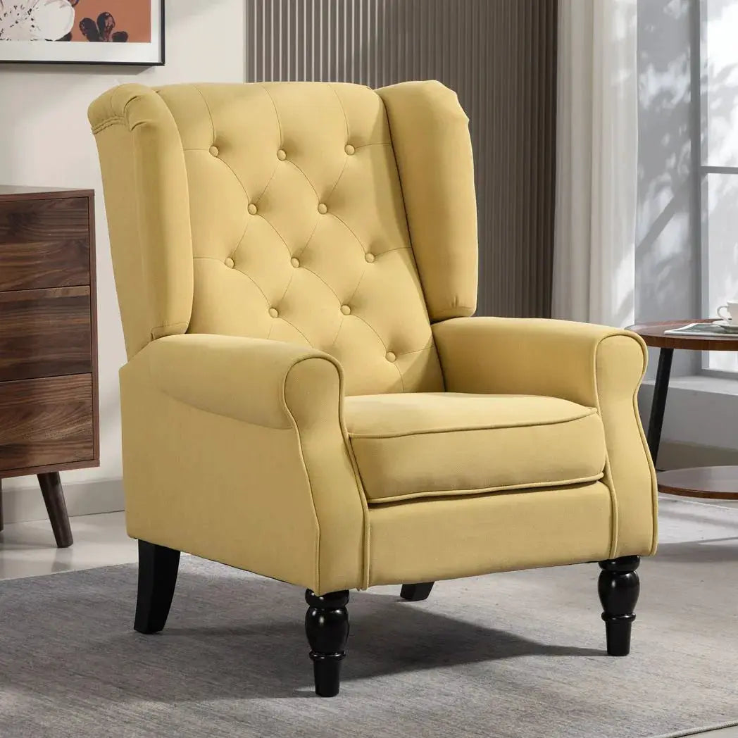 HOMCOM Wingback Accent Chair, Retro Upholstered Button Tufted Occasional Chair for Living Room and Bedroom, Yellow - from HOMCOM