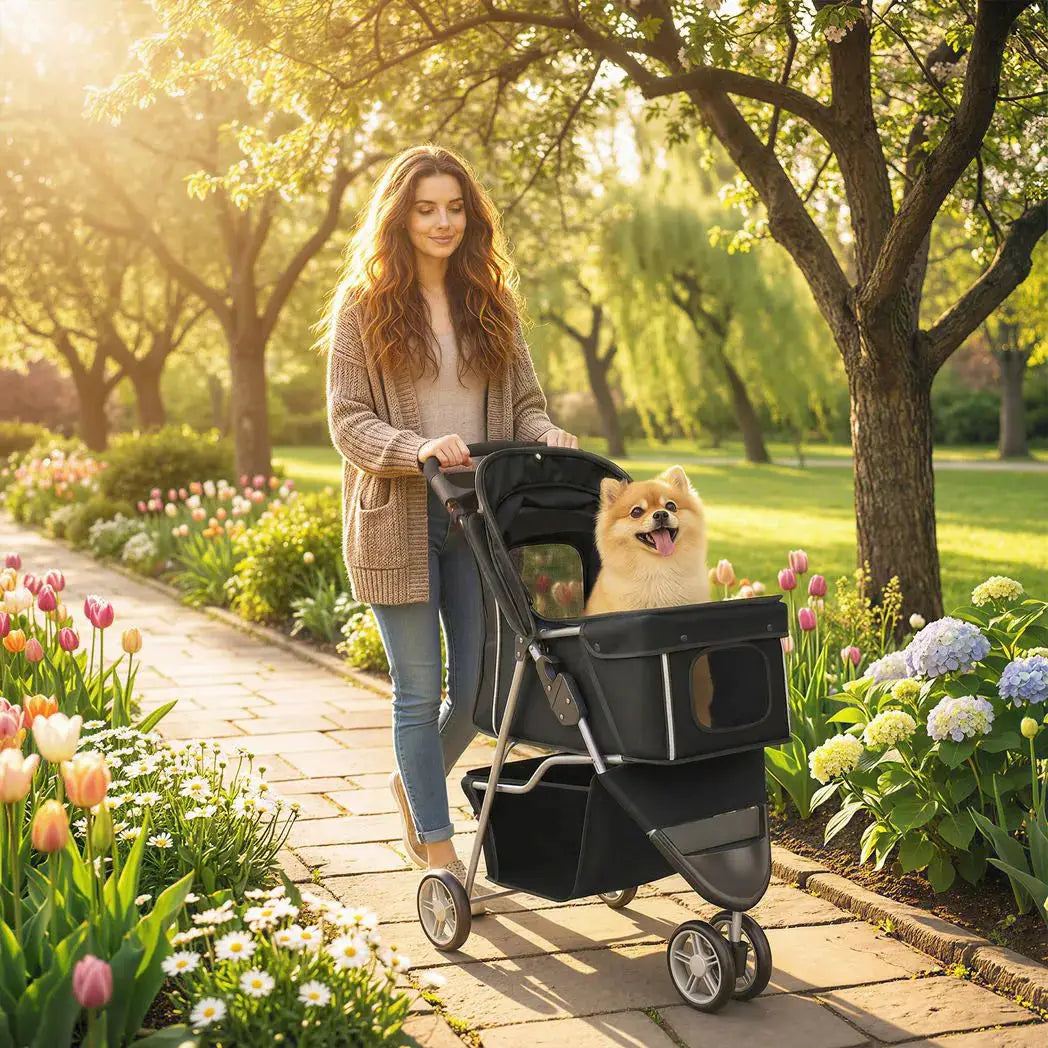 PawHut 3 Wheel Pet Stroller for Small and Miniature Dogs, Black - from PawHut