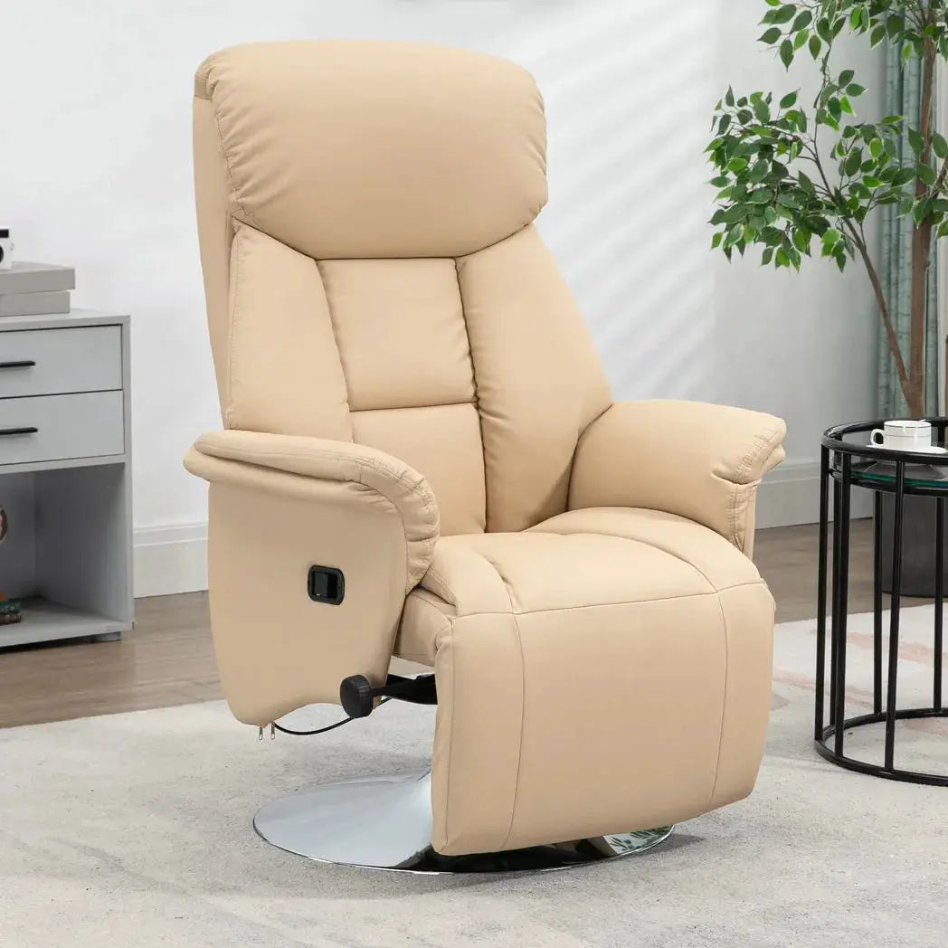 HOMCOM Adjustable Swivel Recliner, Manual Recliner Chair with Footrest, Padded Arms, PU Leather Upholstery, Beige - from HOMCOM
