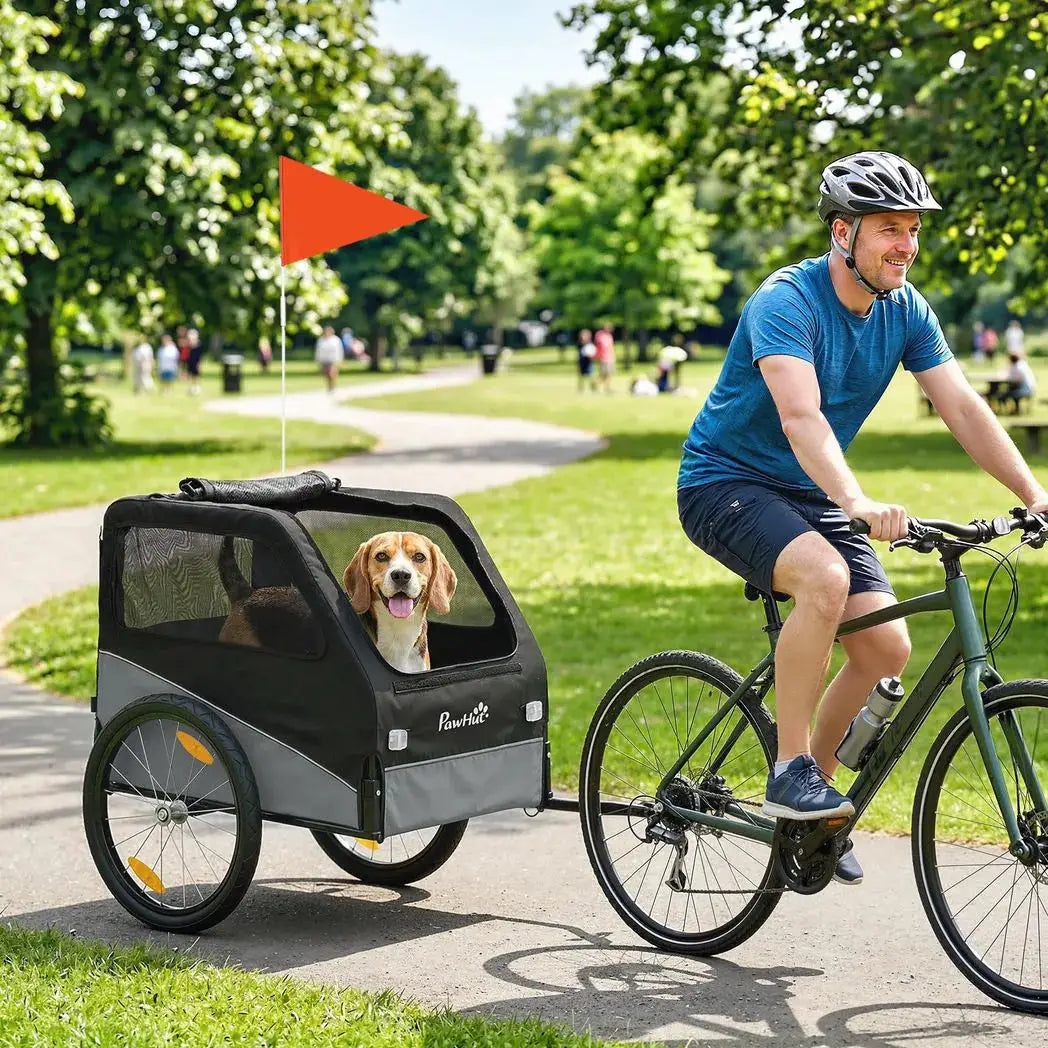 PawHut Dog Bike Trailer, Dog Cart Bicycle Carrier for Small and Medium Pets with 20" Inflatable Rubber Wheels, Grey - from PawHut