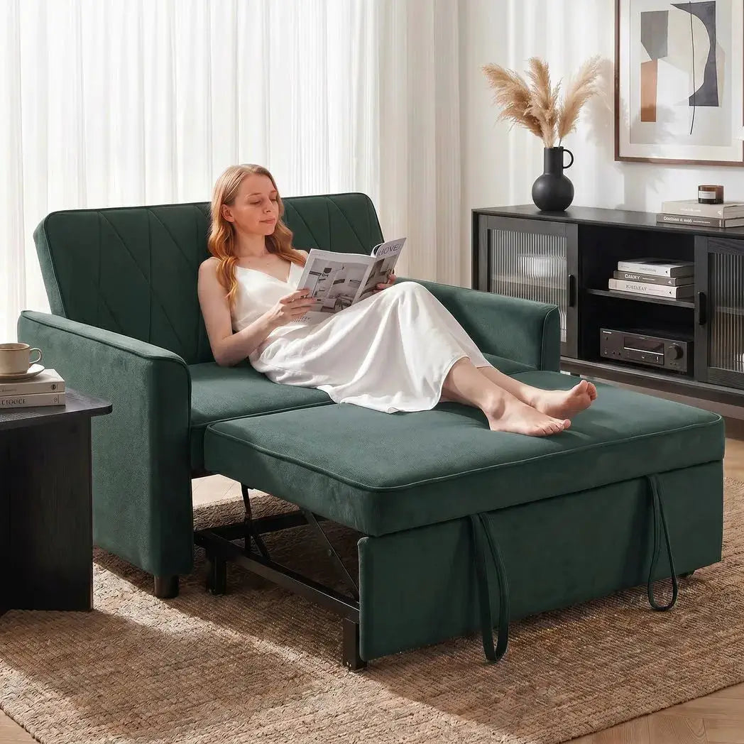HOMCOM 2 Seater Sofa Bed, 3-in-1 Convertible Pull Out Sleeper Sofa with Click-Clack Adjustable Backrest, Dark Green - from HOMCOM