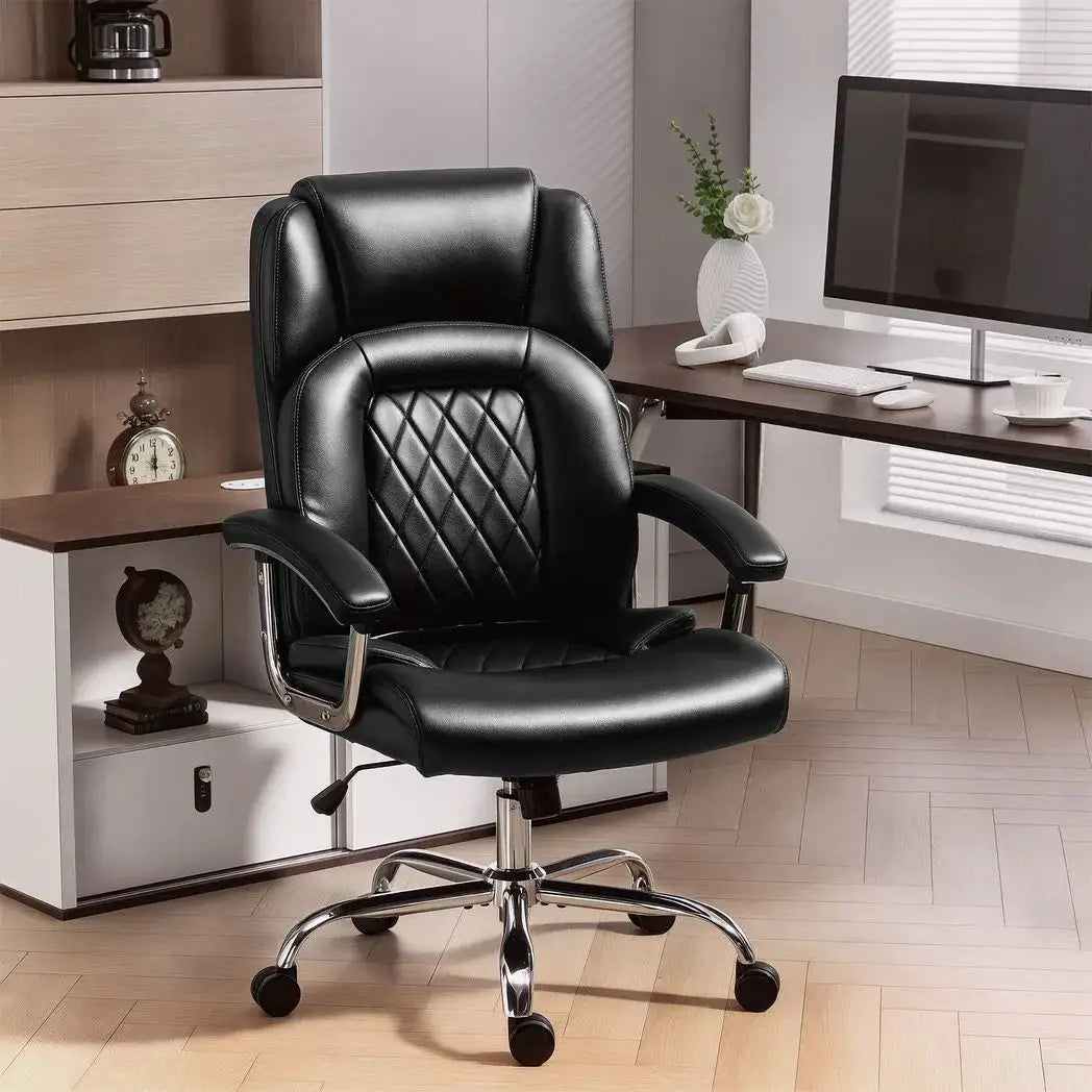HOMCOM Big and Tall Office Chair 180kg with Spring Cushion, PU Leather - Black - from HOMCOM