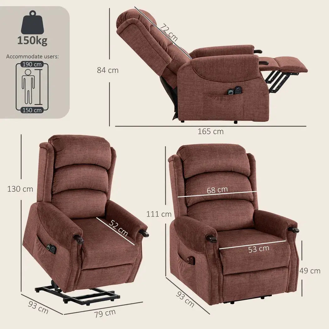 HOMCOM Power Lift Recliner with Vibration Massage and Heat, Lift Chair for Tall with Wood Grip, Pocket Spring, Brown - from HOMCOM