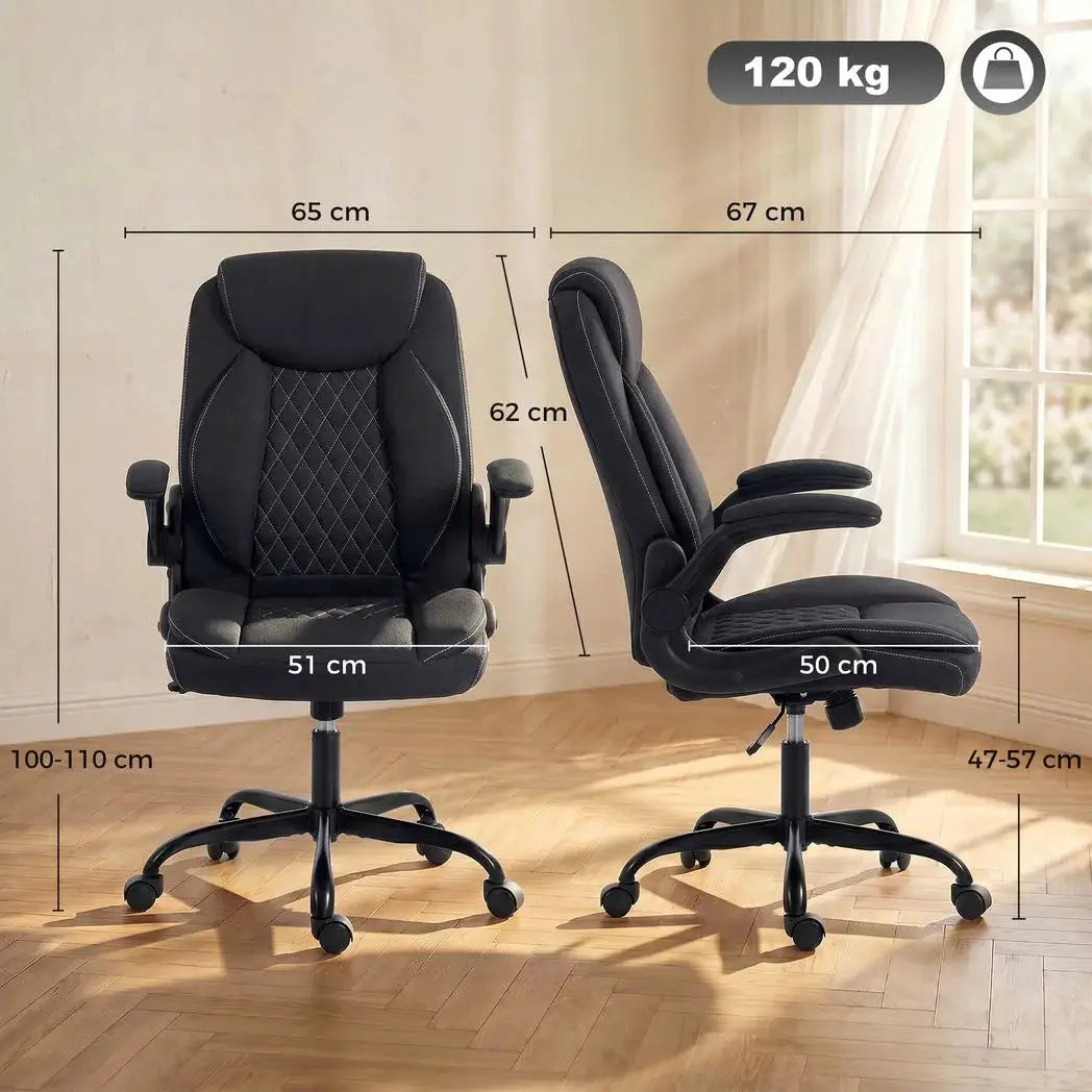 HOMCOM Linen-Look Computer Desk Chair, Executive Office Chair with Flip-Up Armrests and Thick Cushion, Black - from HOMCOM