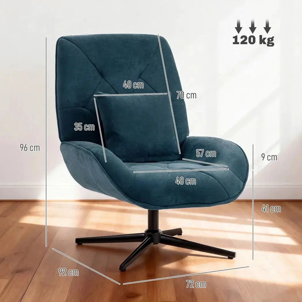 HOMCOM Accent Chair, Chenille Upholstered Swivel Armchair with Lumbar Pillow, High Back, Deep Seat and Metal Legs, Dark Green - from HOMCOM