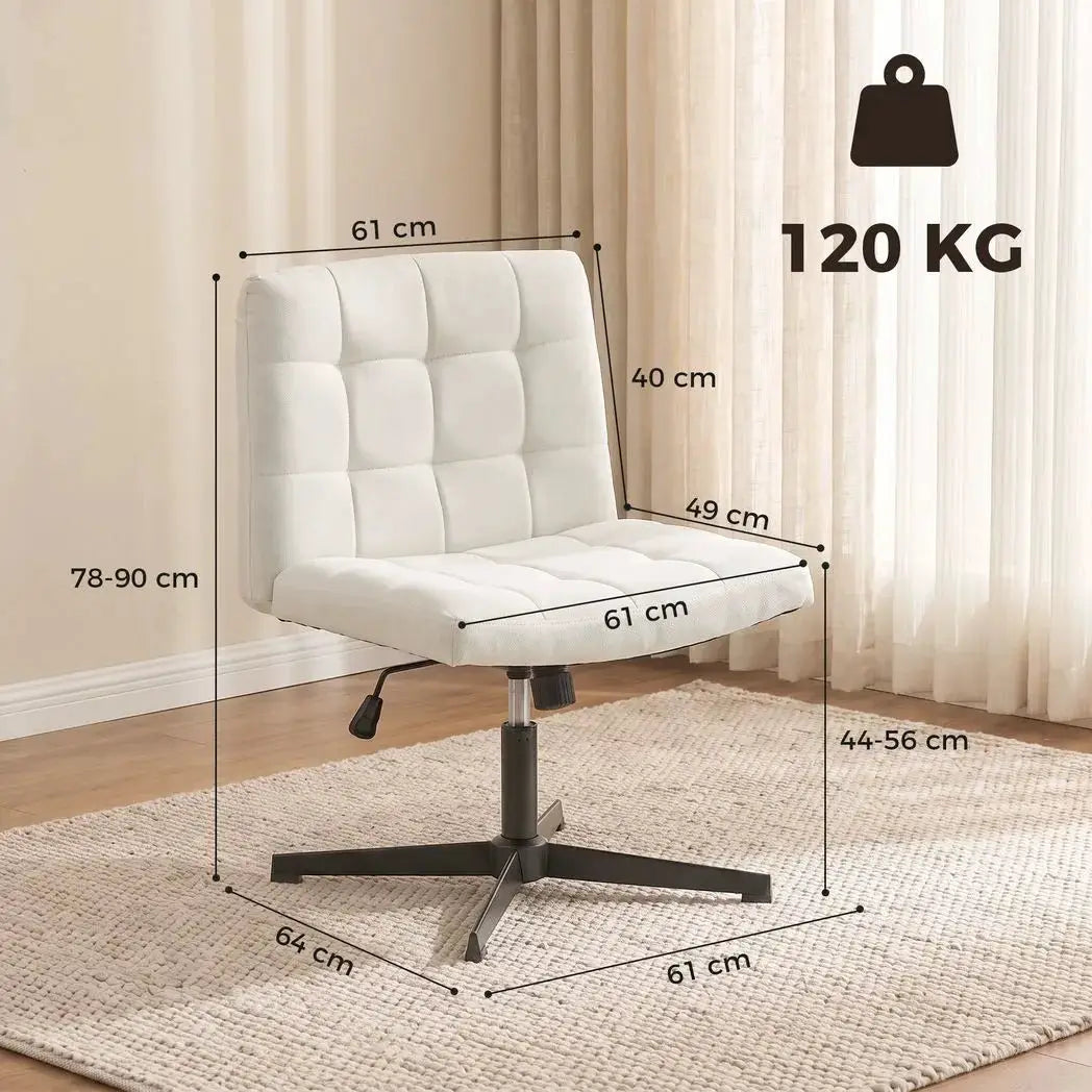 HOMCOM Armless Office Chair, Cross Legged Linen Computer Desk Vanity Chair with Wide Seat, Rocking Function, Beige - from HOMCOM
