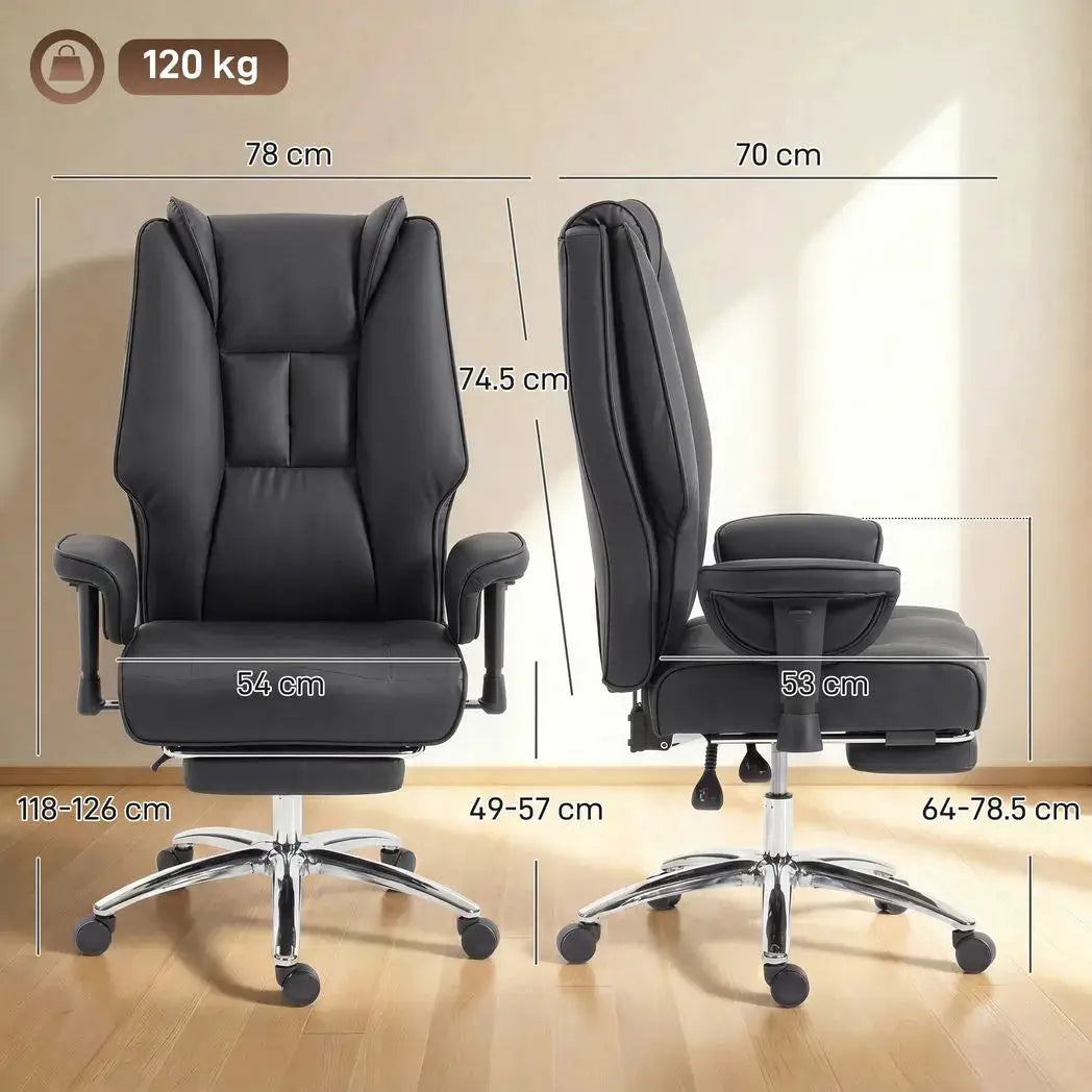 HOMCOM Executive Office Chair, Reclining Desk Chair with Footrest, Adjustable Armrests, Pet Friendly Faux Leather, Black - from HOMCOM