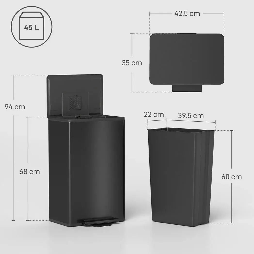 HOMCOM 45L Kitchen Bin, Pedal Bin with Soft-Close and Stay-Open Lid, Removable Inner Bucket, Odor Control for Kitchen, Office - from HOMCOM