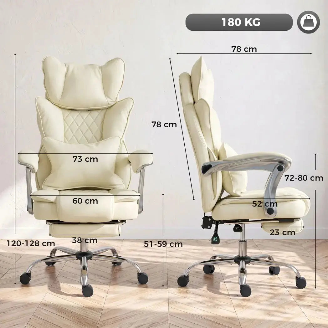 HOMCOM Executive Office Chair, PU Big and Tall Office Chair 180 kg with Wide Seat, Reclining, Lumbar Support, Beige - from HOMCOM