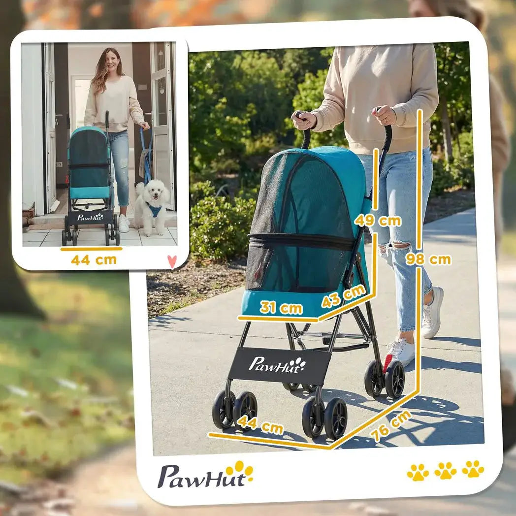 PawHut Dog Stroller, Foldable Cat Dog Pram for Miniature Breeds, Pet Stroller with Brake, Mesh Windows, Dark Green - from PawHut