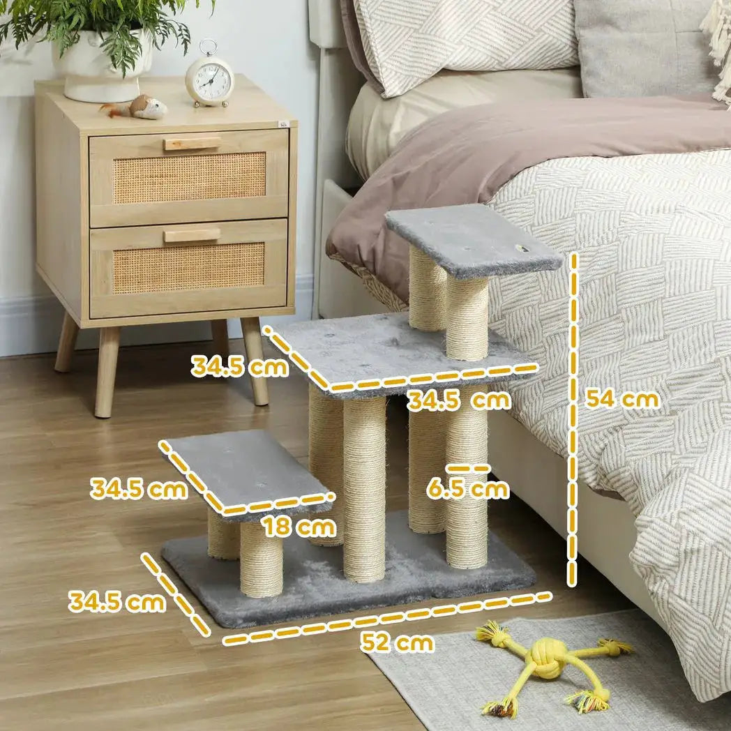PawHut Pet Steps for Bed, 3 Step Adjustable Pet Stairs for Sofa with 6 Sisal Scratching Posts for Small Dogs & Cats, Grey - from PawHut