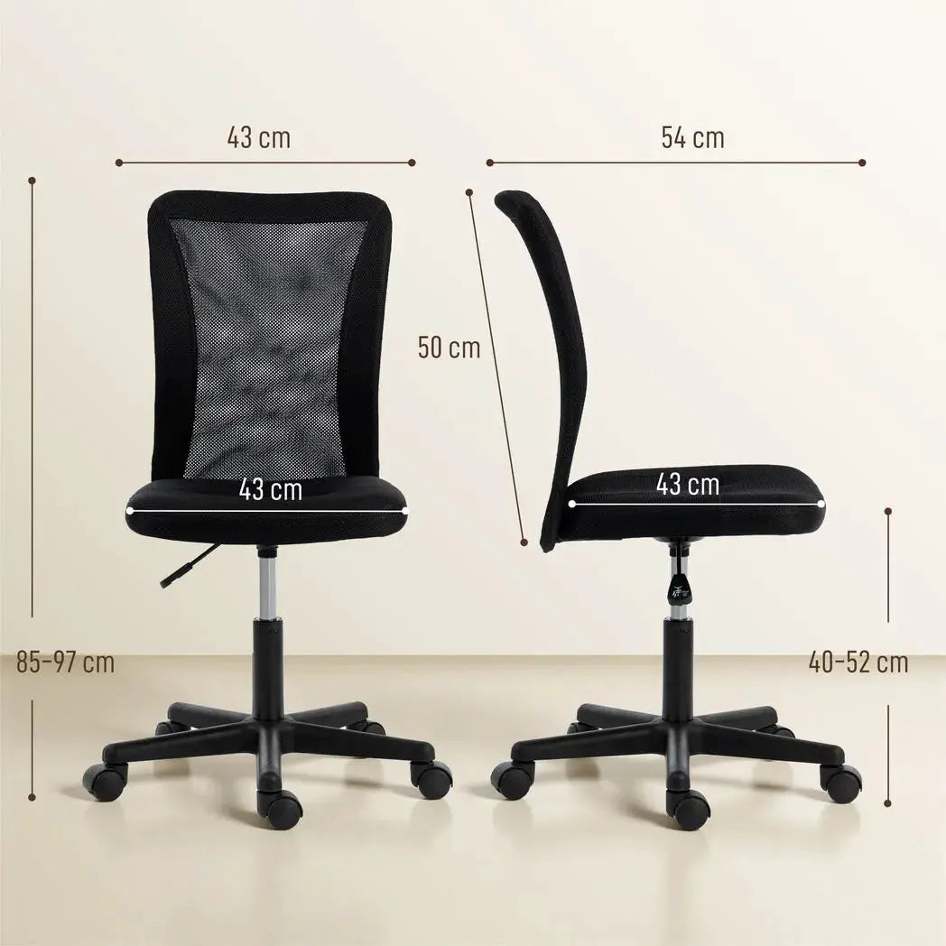 Vinsetto Computer Desk Chair, Armless Mesh Office Chair with Adjustable Height and Rolling Wheels, Black - from Vinsetto