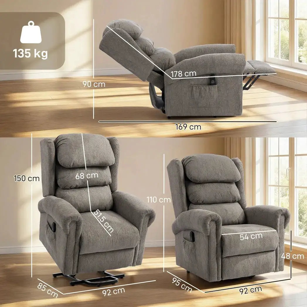 HOMCOM Velvet-Feel Electric Riser Recliner Chair, Power Lift Recliner Chair for Elderly with Remote Control, Dark Grey - from HOMCOM