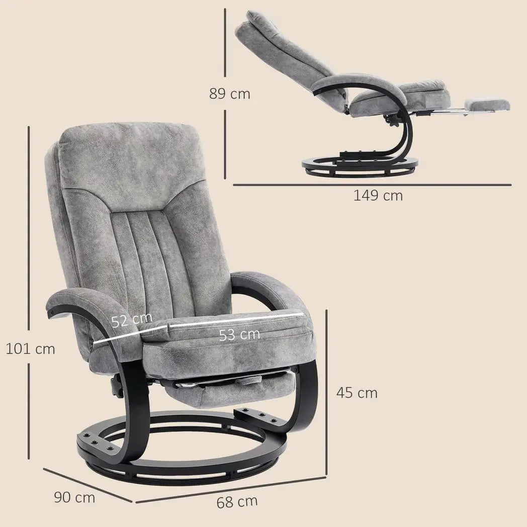 HOMCOM Swivel Recliner Chair with Footrest, Manual Recliner Armchair with Wooden Base, Plush Velvet Upholstered Reclining Chair for Living Room, Bedroom, Office, Grey - from HOMCOM