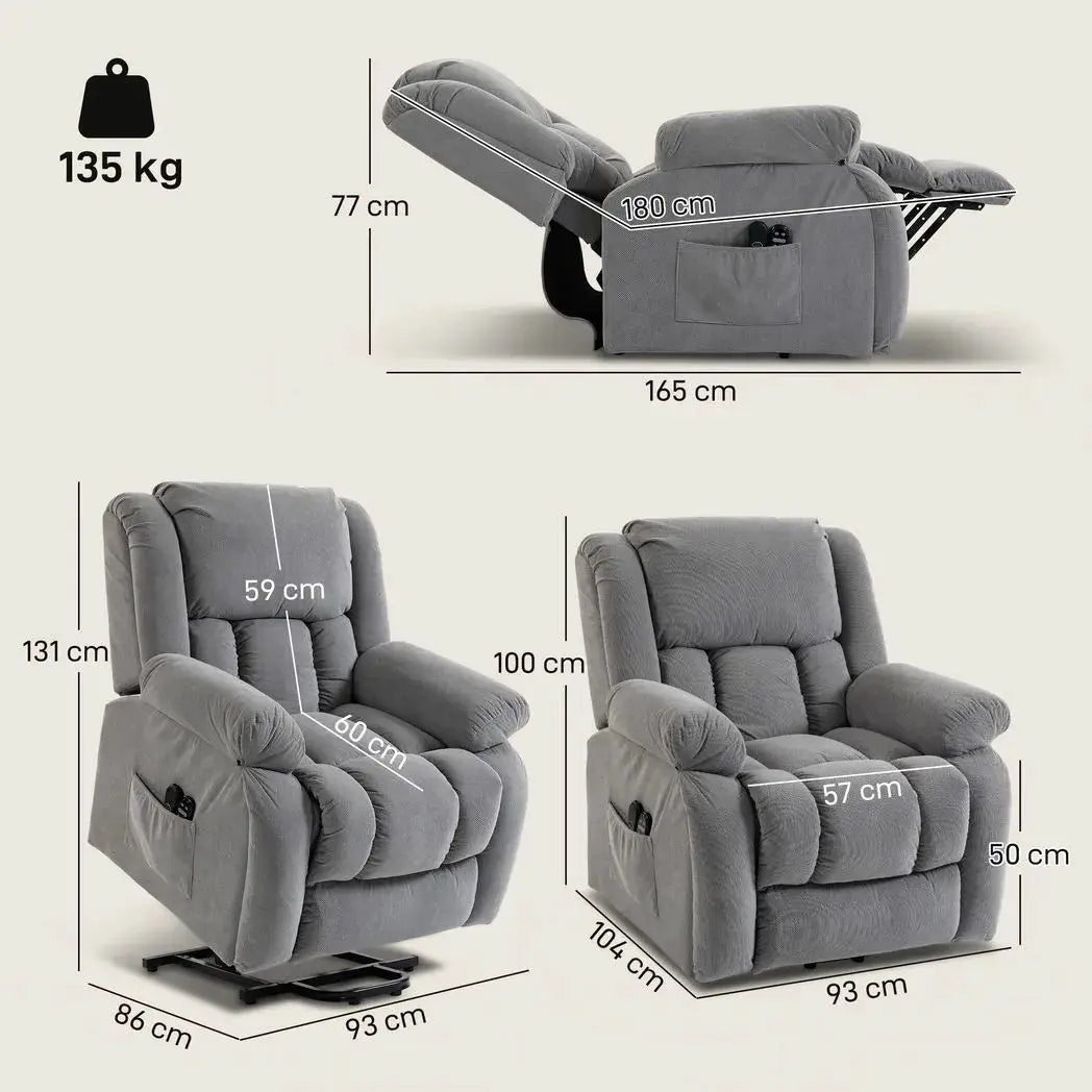 HOMCOM Recliner Armchair Lift Chair, Electric Recliner Chair with Vibration Massage and Heat, Wide Seat, USB Port, Light Grey - from HOMCOM