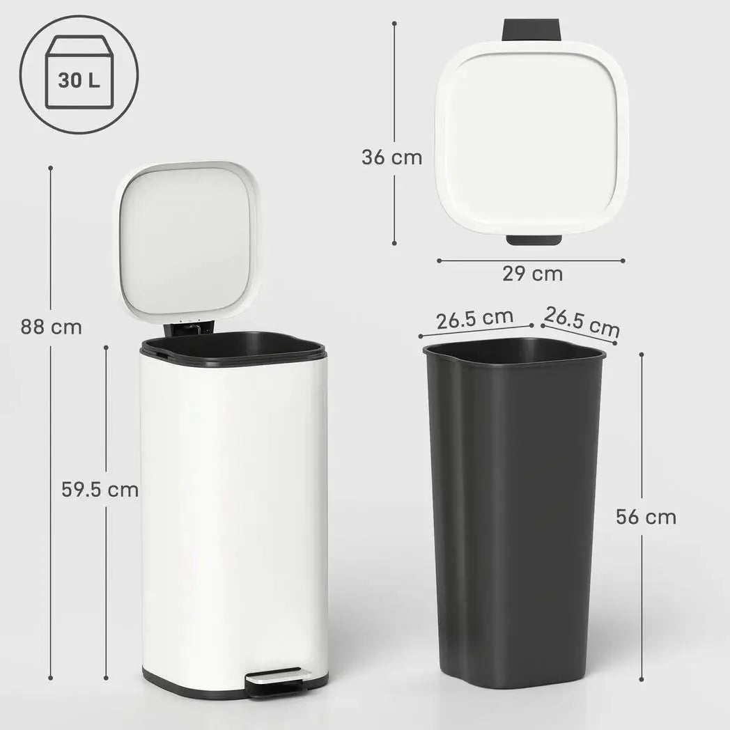 HOMCOM 30L Kitchen Bin, Compact Pedal Bin with Soft-Close and Stay-Open Lid, Removable Bucket for Kitchen, Home, Office, Cream - from HOMCOM