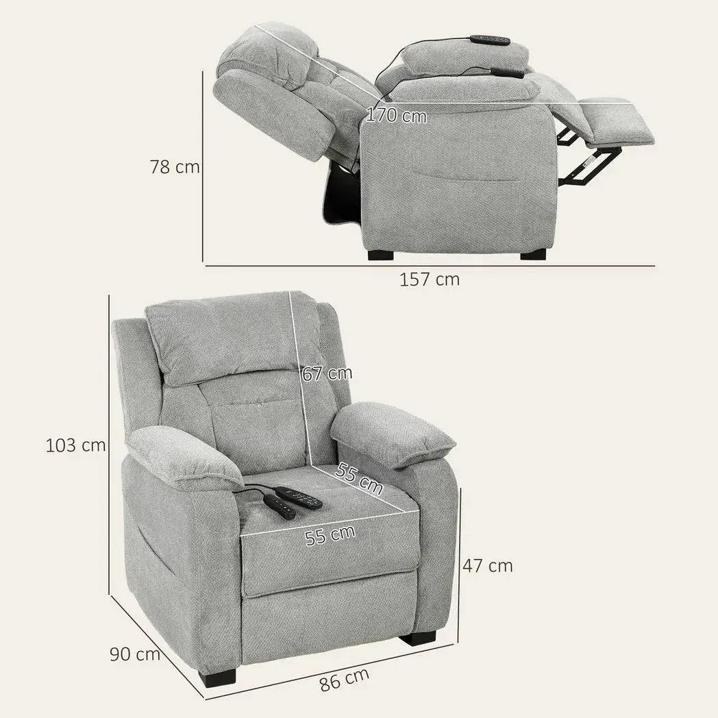 HOMCOM Power Recliner Armchair with Massage and Heat, Electric Reclining Chair with Wide Spring Seat, Light Grey - from HOMCOM