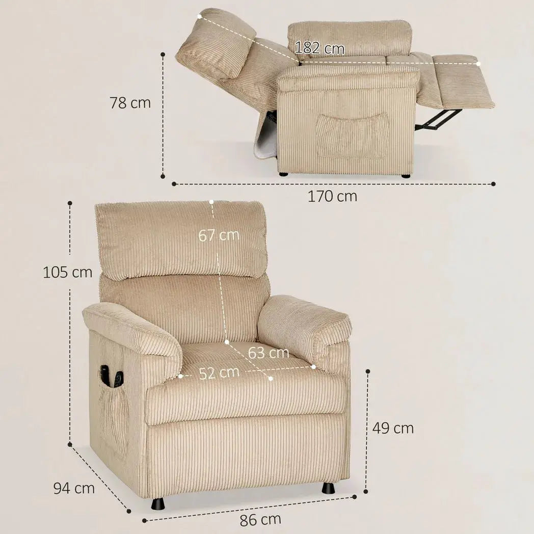 HOMCOM Corduroy Electric Massage Recliner - Brown - from HOMCOM