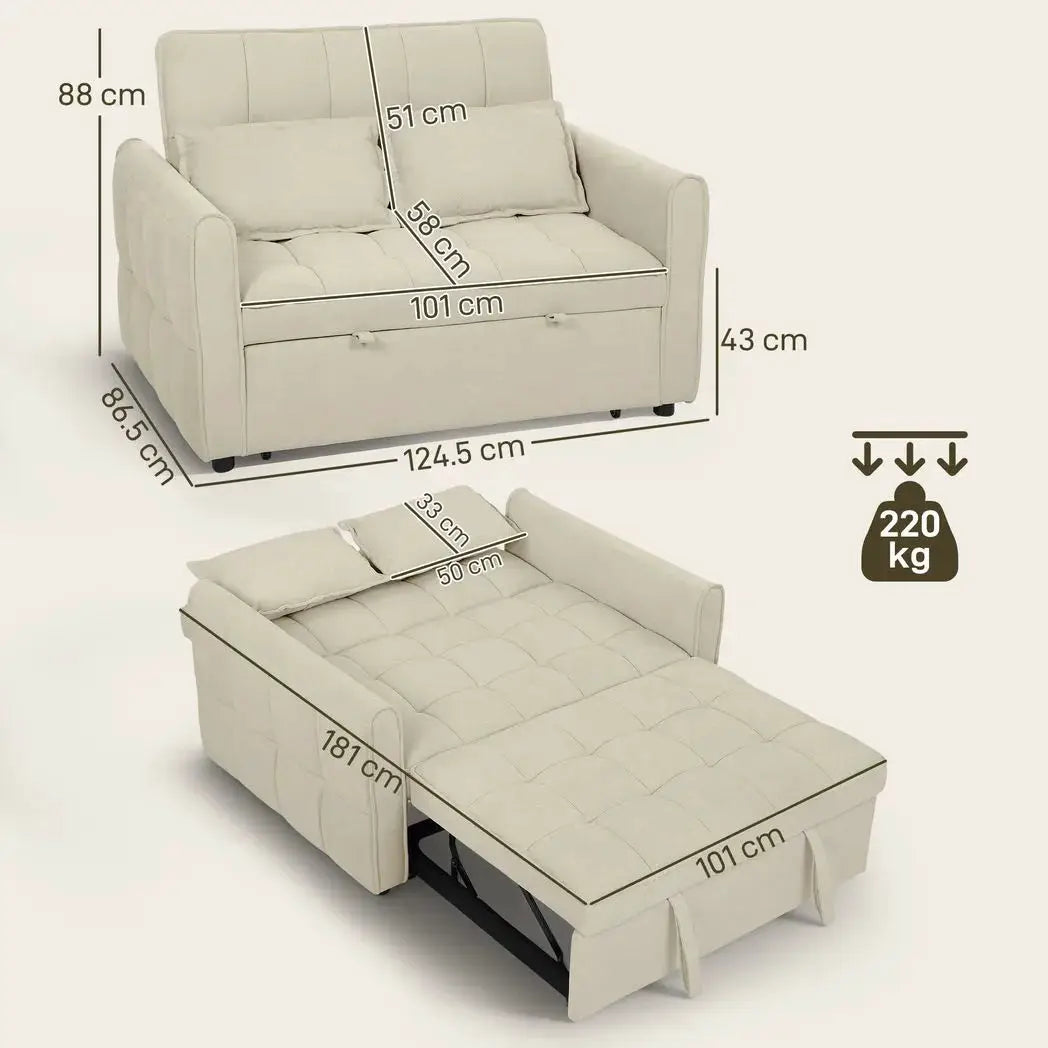 HOMCOM 2 Seater Sofa Bed, 3-in-1 Convertible Sleeper Sofa with Click-clack Adjustable Backrest and 2 Pillows, Light Brown - from HOMCOM