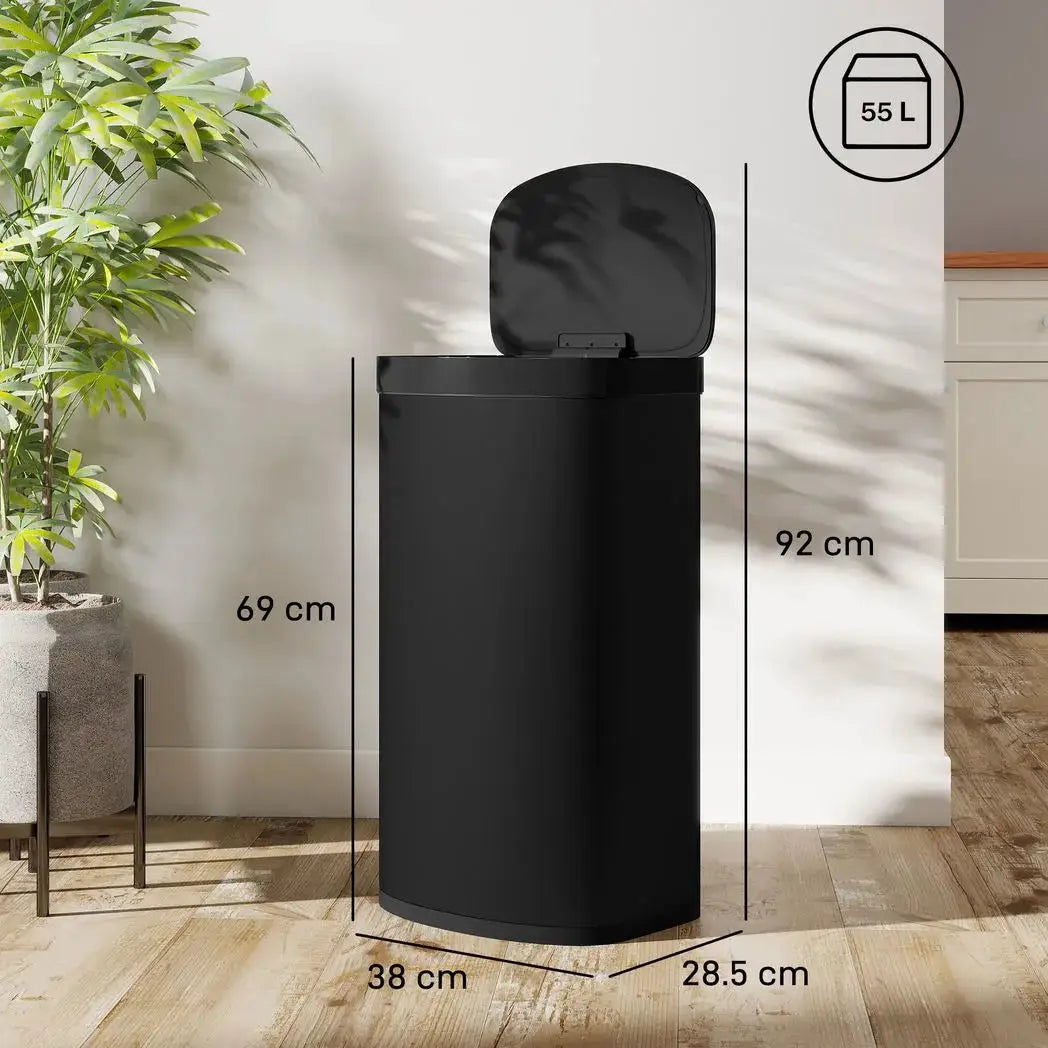 HOMCOM 55L Sensor Bin with Soft-Close Lid, Automatic Touchless Motion Sensor Kitchen Bin with Fingerprint Resistant Stainless Steel for Hygienic Gyms, Home Office Use, Black - from HOMCOM