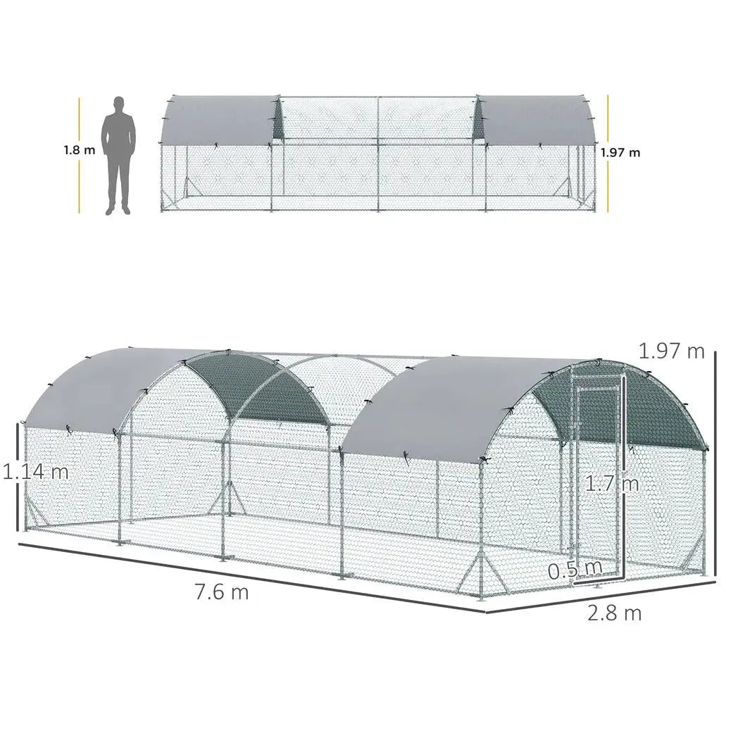 PawHut Walk In Chicken Run Galvanised Chicken Coop Hen Poultry House Cage Pet Playpen Garden with Water-Resist Covers - from PawHut