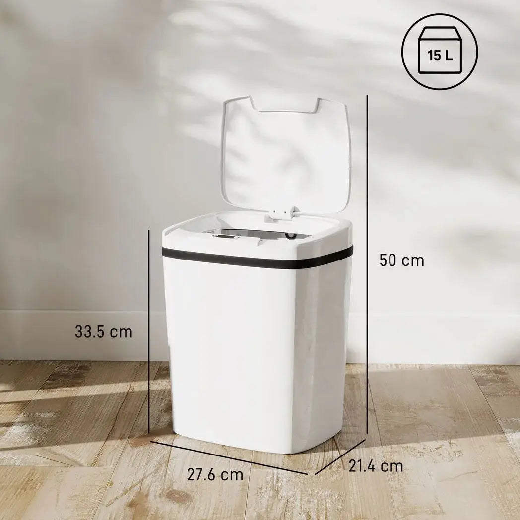 HOMCOM 15L Sensor Bin, Automatic Touchless Kitchen Bin, Easy Clean, Battery Operated for Home Office, Bedroom, Bathroom, White - from HOMCOM