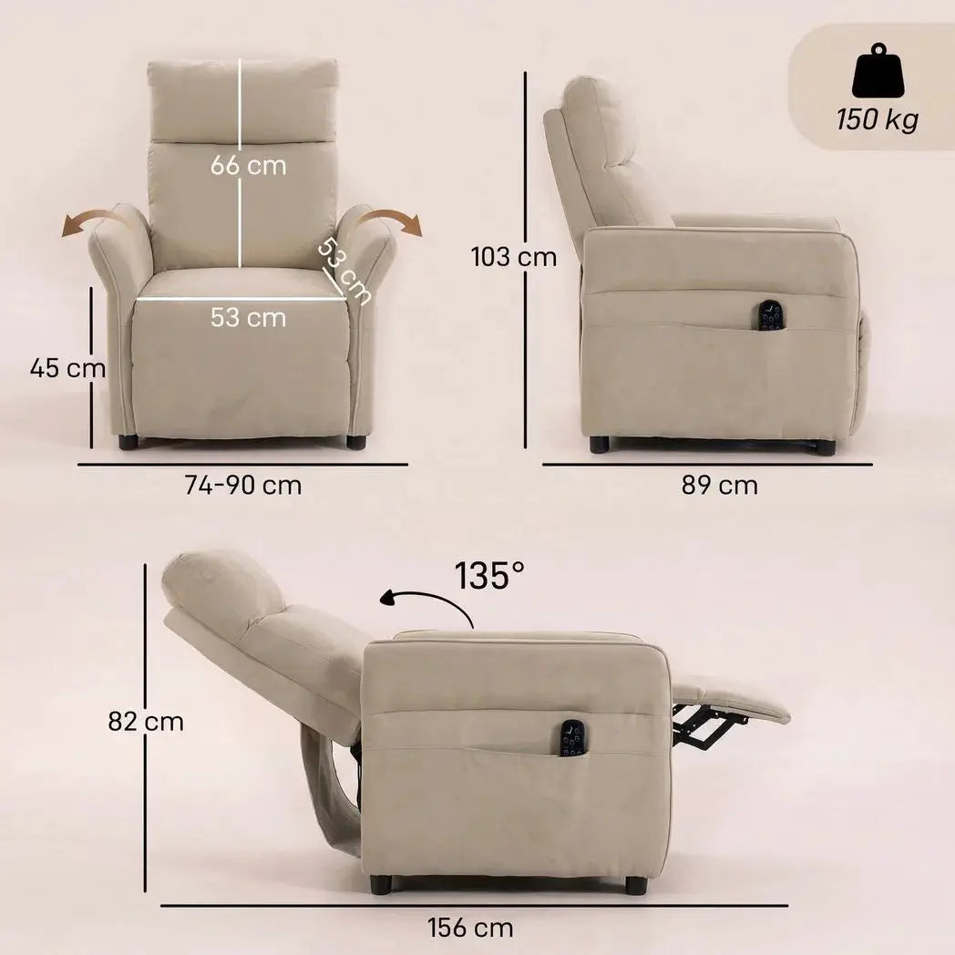 HOMCOM Recliner Armchair, Push Back Recliner Chair with Massage & Heat, Adjustable Armrests, Dual Side Pockets, Beige - from HOMCOM