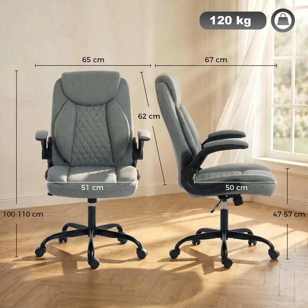 HOMCOM Linen-Look Computer Desk Chair, Executive Office Chair with Flip-Up Armrests and Thick Cushion, Grey - from HOMCOM