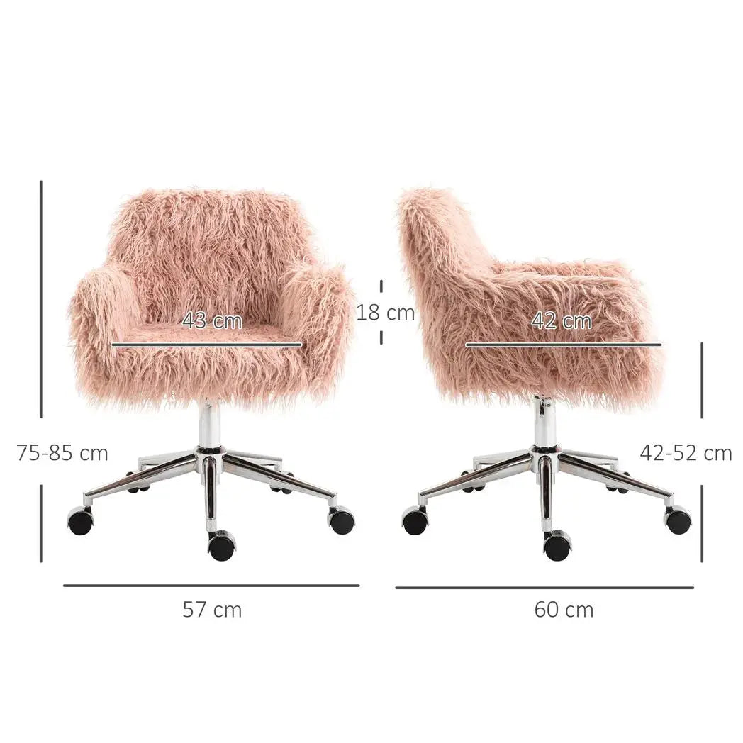 Vinsetto Faux Fur Desk Chair, Rolling Swivel Makeup Chair with Adjustable Height, Armrets for Home Office, Bedroom, Pink - from Vinsetto