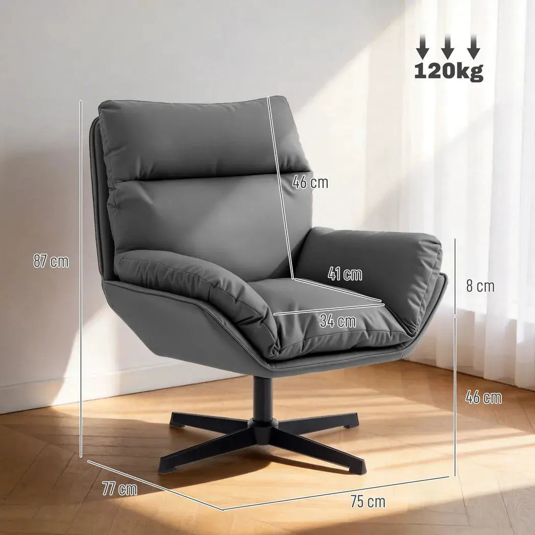 HOMCOM Accent Chair with 360 Swivel Armchair for Living Room with Padded Cushion Dark Grey - from HOMCOM