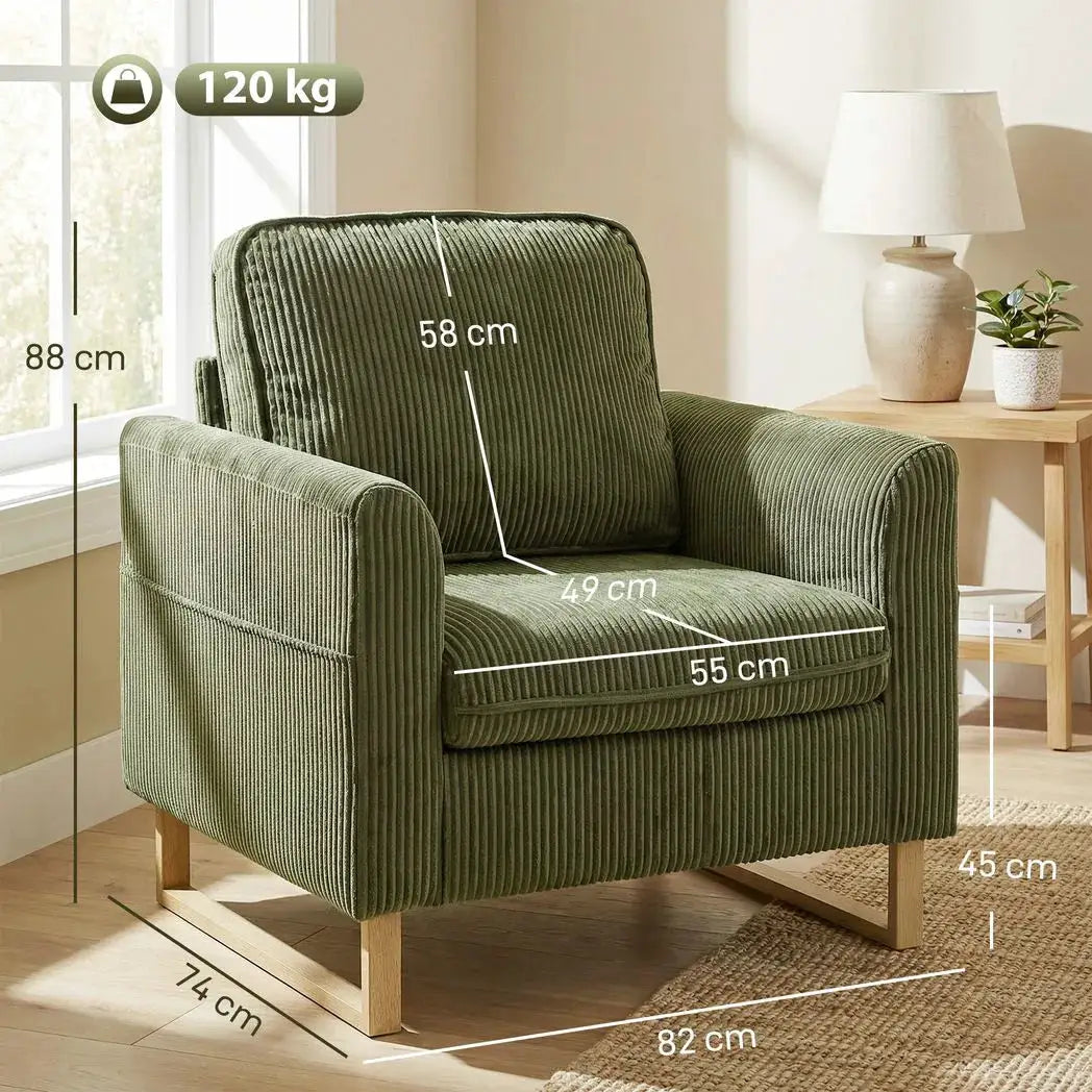 HOMCOM Accent Chair with Spring, Modern Industrial Armchair with Metal Legs for Livingroom Dark Green - from HOMCOM