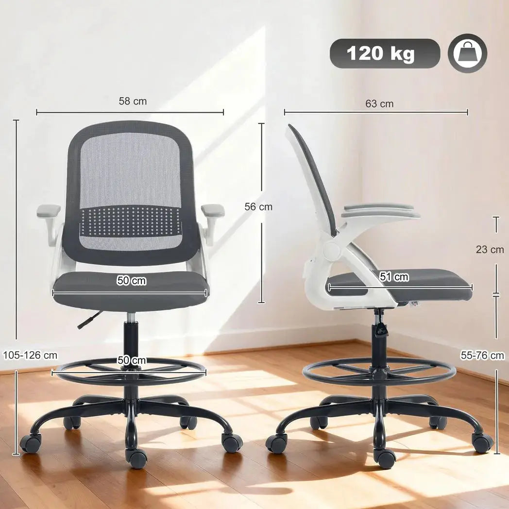 HOMCOM Painting Chair, Mesh Computer Desk Chair with Flip-up Armrests, Grey - from HOMCOM