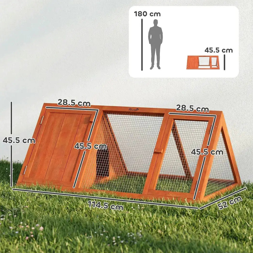 PawHut Rabbit Hutch, Wooden Guinea Pig Hutch with Run and Doors, Outdoor Triangle Bunny House for Rabbits,Duck and Chicken - from PawHut