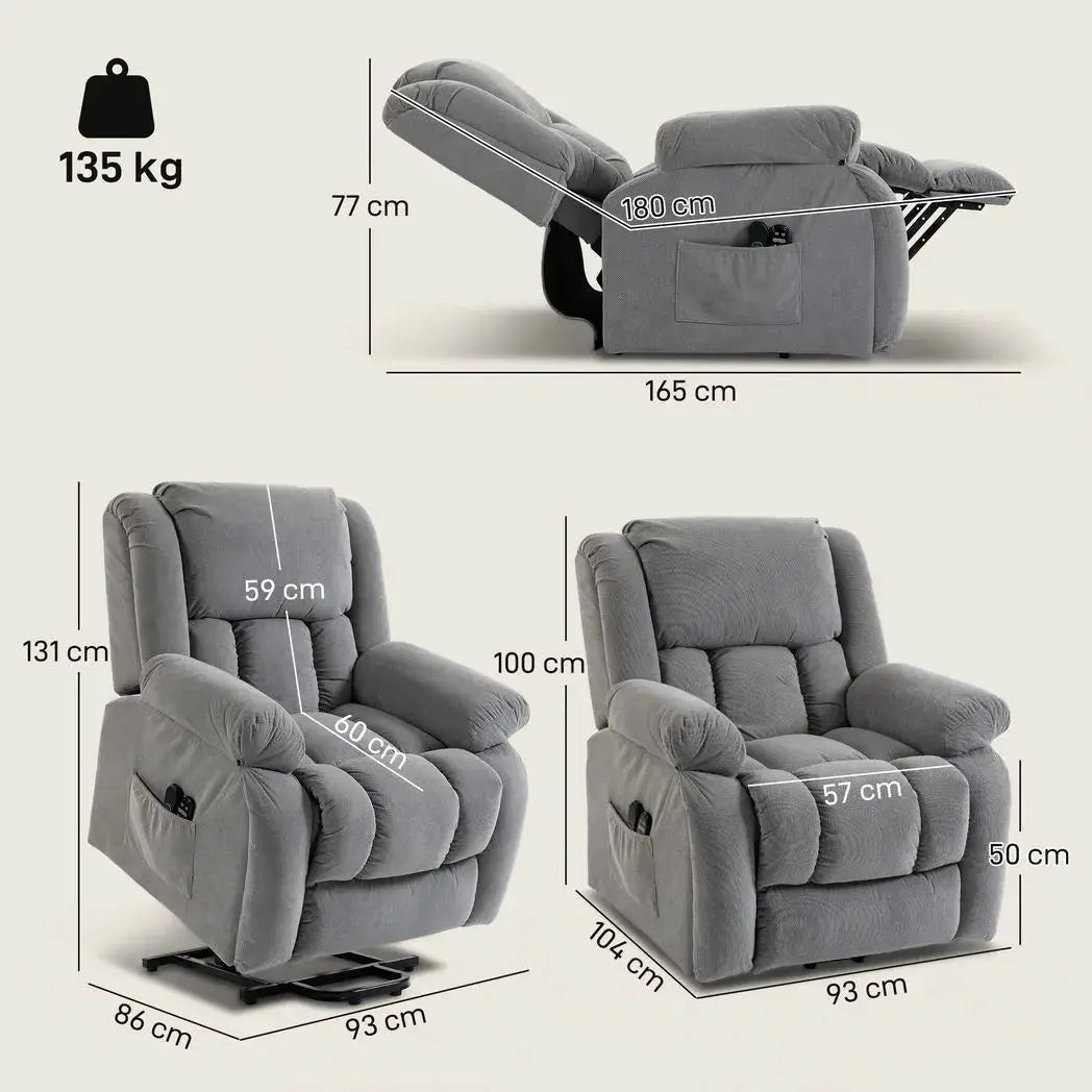 HOMCOM Recliner Armchair Lift Chair, Electric Recliner Chair with Vibration Massage and Heat, Wide Seat, USB Port, Light Grey - from HOMCOM