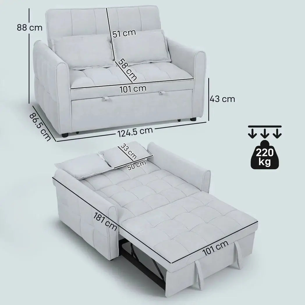HOMCOM 2 Seater Sofa Bed, 3-in-1 Convertible Sleeper Sofa with Click-clack Adjustable Backrest and 2 Pillows, Light Grey - from HOMCOM