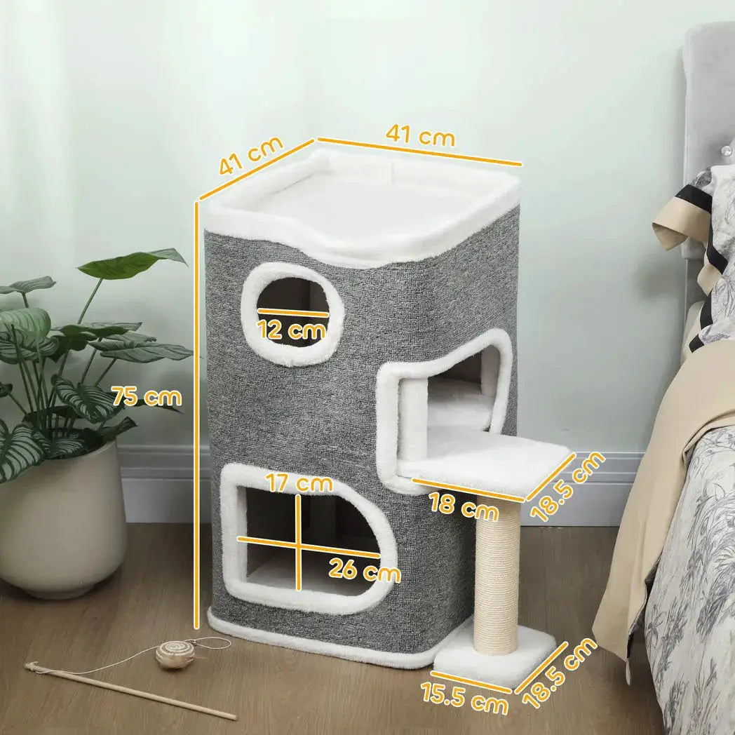 PawHut 75 cm Cat Tree, Cat Tower Condo for Indoor Cats with Scratching Post, Jumping Platform, Grey - from PawHut