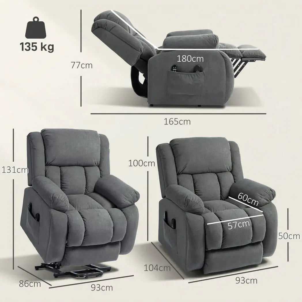 HOMCOM Recliner Armchair Lift Chair, Electric Recliner Chair with Vibration Massage and Heat, Wide Seat, USB Port, Grey - from HOMCOM