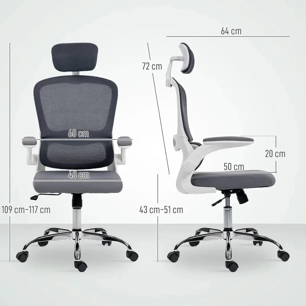 HOMCOM Mesh Back Office Chair, with Lumbar Support - Charcoal Grey - from HOMCOM