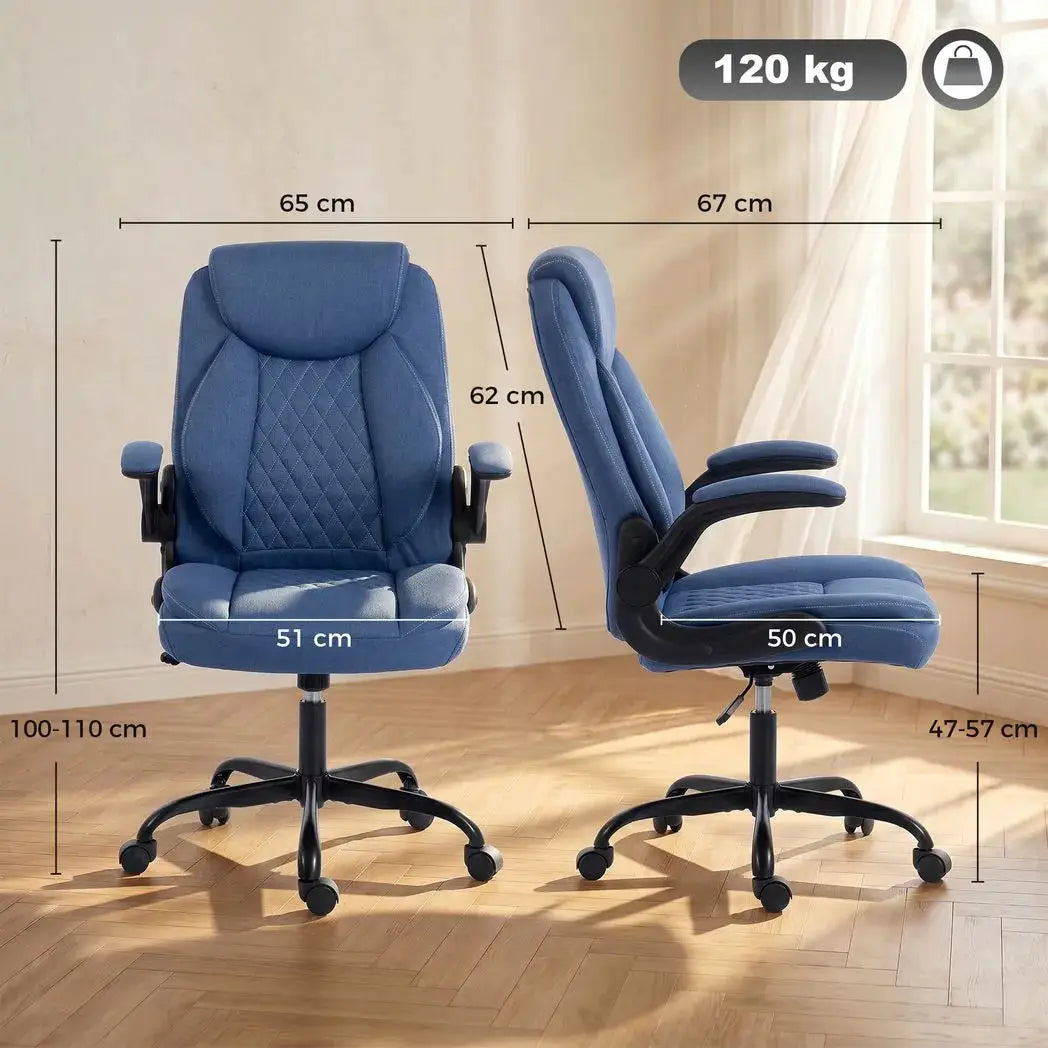 HOMCOM Linen-Look Computer Desk Chair, Executive Office Chair with Flip-Up Armrests and Thick Cushion, Blue - from HOMCOM