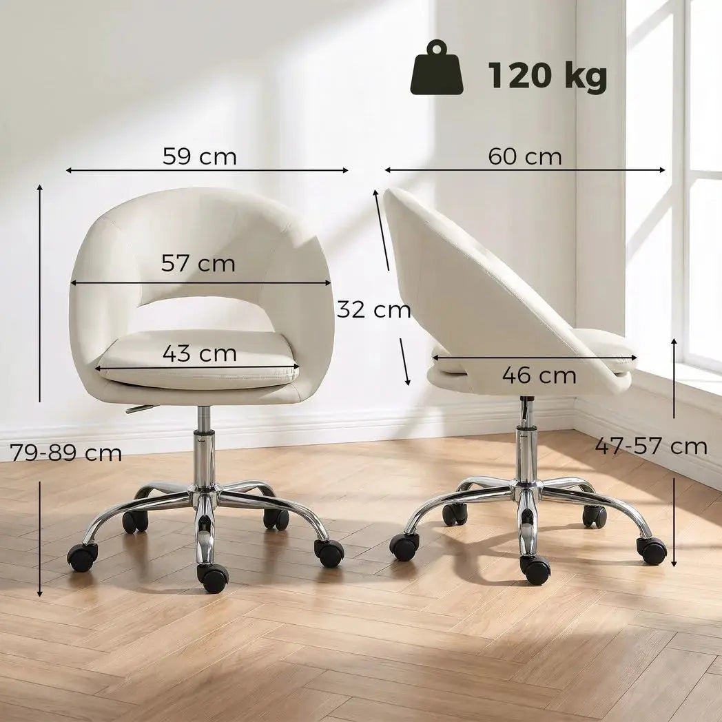 HOMCOM Velvet Desk Chair, Modern Office Chair with Height-Adjustable, Wheels, for Home Study Bedroom, Cream - from HOMCOM