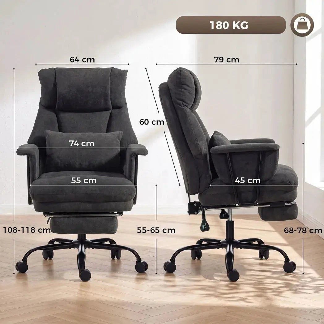 HOMCOM Office Chair, 180kg Heavy Duty Linen Computer Desk Chair with Lumbar Support, Wide Seat, Spring Cushion, Black - from HOMCOM