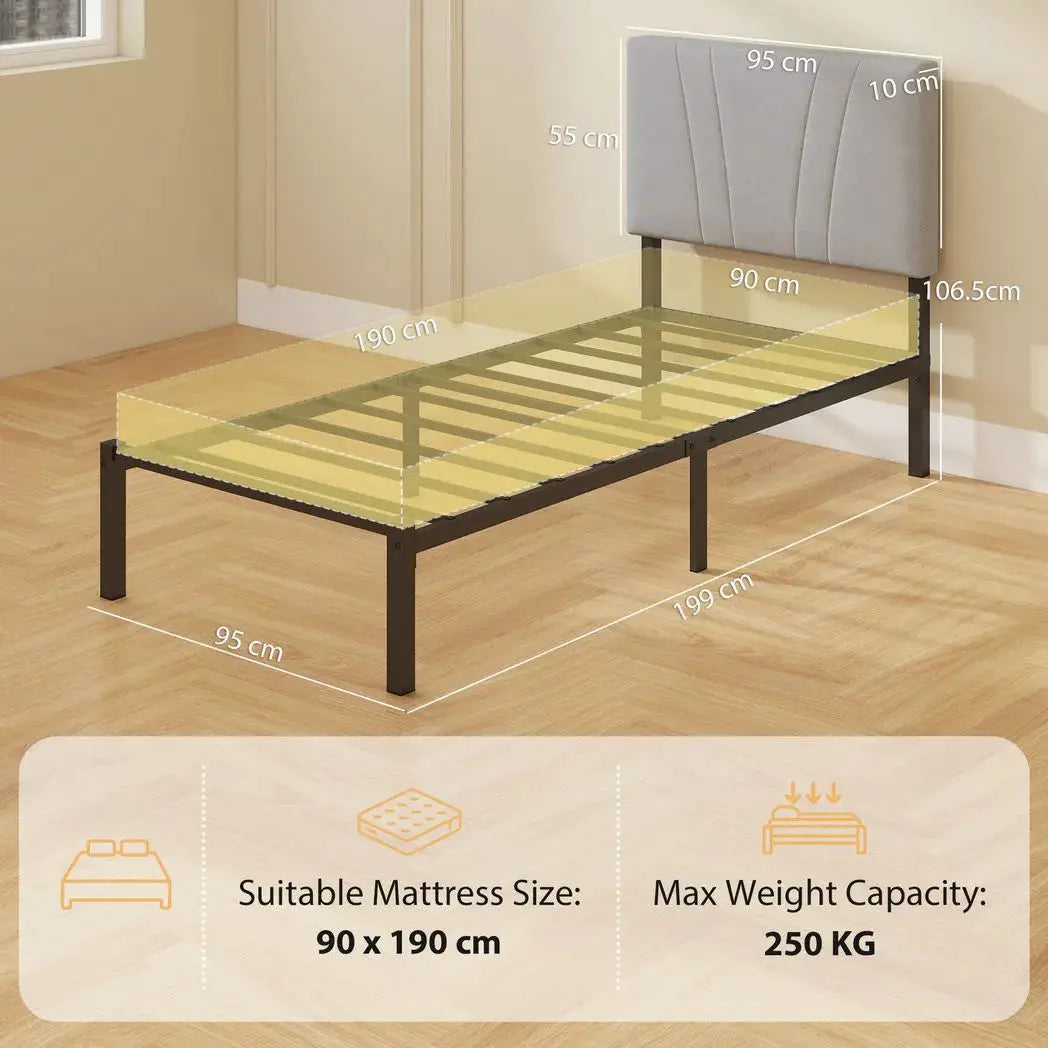 HOMCOM 3FT Single Bed Frame with Upholstered Headboard and Underbed Storage, Black and Light Grey - from HOMCOM