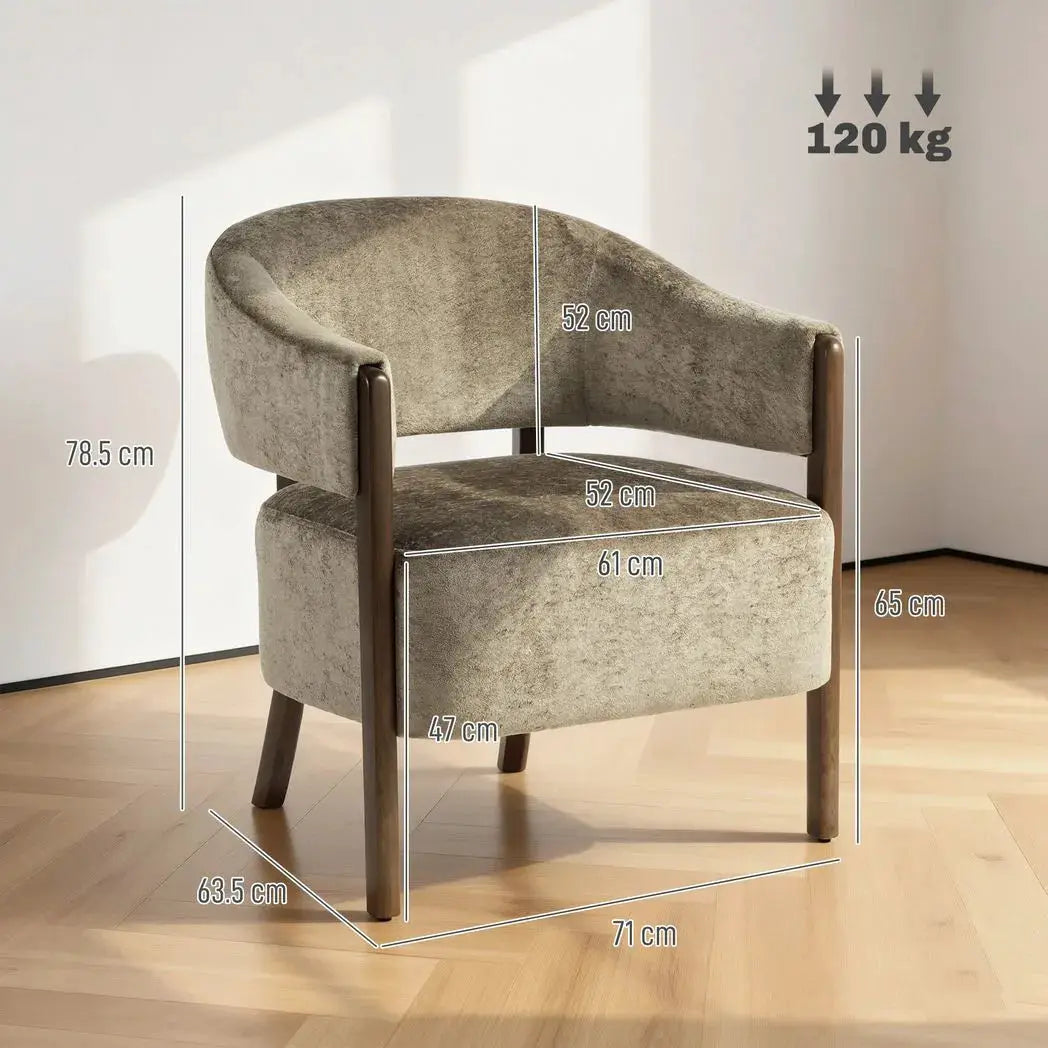 HOMCOM Accent Chair, Upholstered Tub Chair with Solid Wood Frame and Legs, Light Brown - from HOMCOM