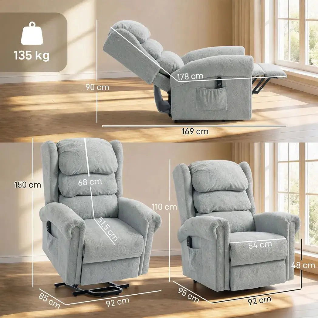 HOMCOM Velvet-Feel Electric Riser Recliner Chair - Grey - from HOMCOM