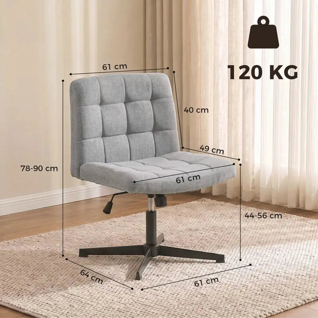 HOMCOM Armless Office Chair, Cross Legged Linen Computer Desk Vanity Chair with Wide Seat, Rocking Function, Grey - from HOMCOM