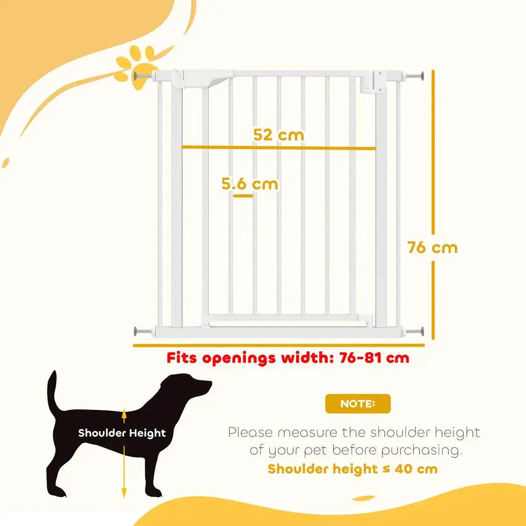 PawHut Baby Gate, Pet Safety Gate Pressure Fit, 76-81cm Wide with Two-Way Open, One-Hand Opening - from PawHut