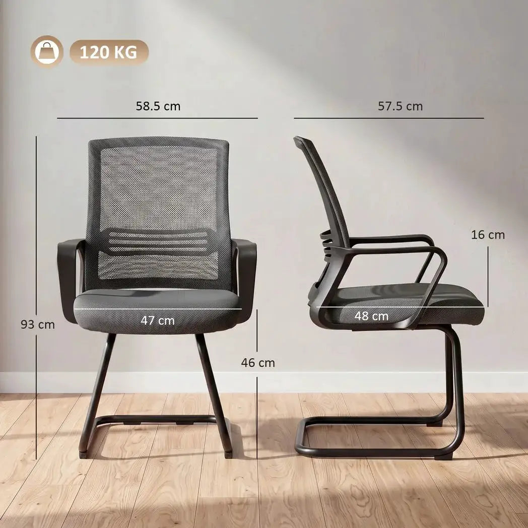 HOMCOM Padded Meeting Office Chair, Ergonomic Desk Chair No Wheels with Sled Base for Bedroom, Waiting, Reception, Dark Grey - from HOMCOM
