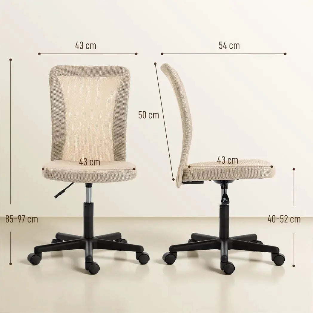 Vinsetto Computer Desk Chair, Mesh Office Chair with Adjustable Height and Swivel Wheels, Armless Study Chair, Beige - from Vinsetto