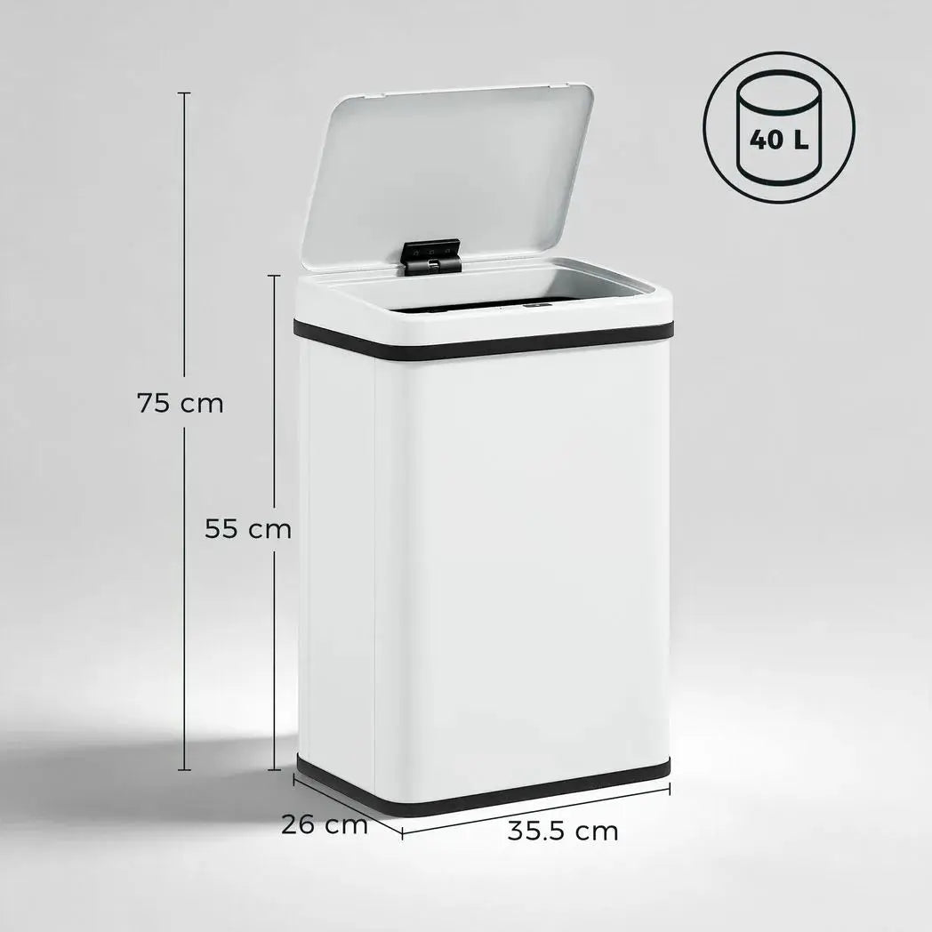 HOMCOM 40L Sensor Bin with Soft-Close Lid, Stainless Steel Automatic Touchless Motion Sensor Kitchen Bin, White - from HOMCOM