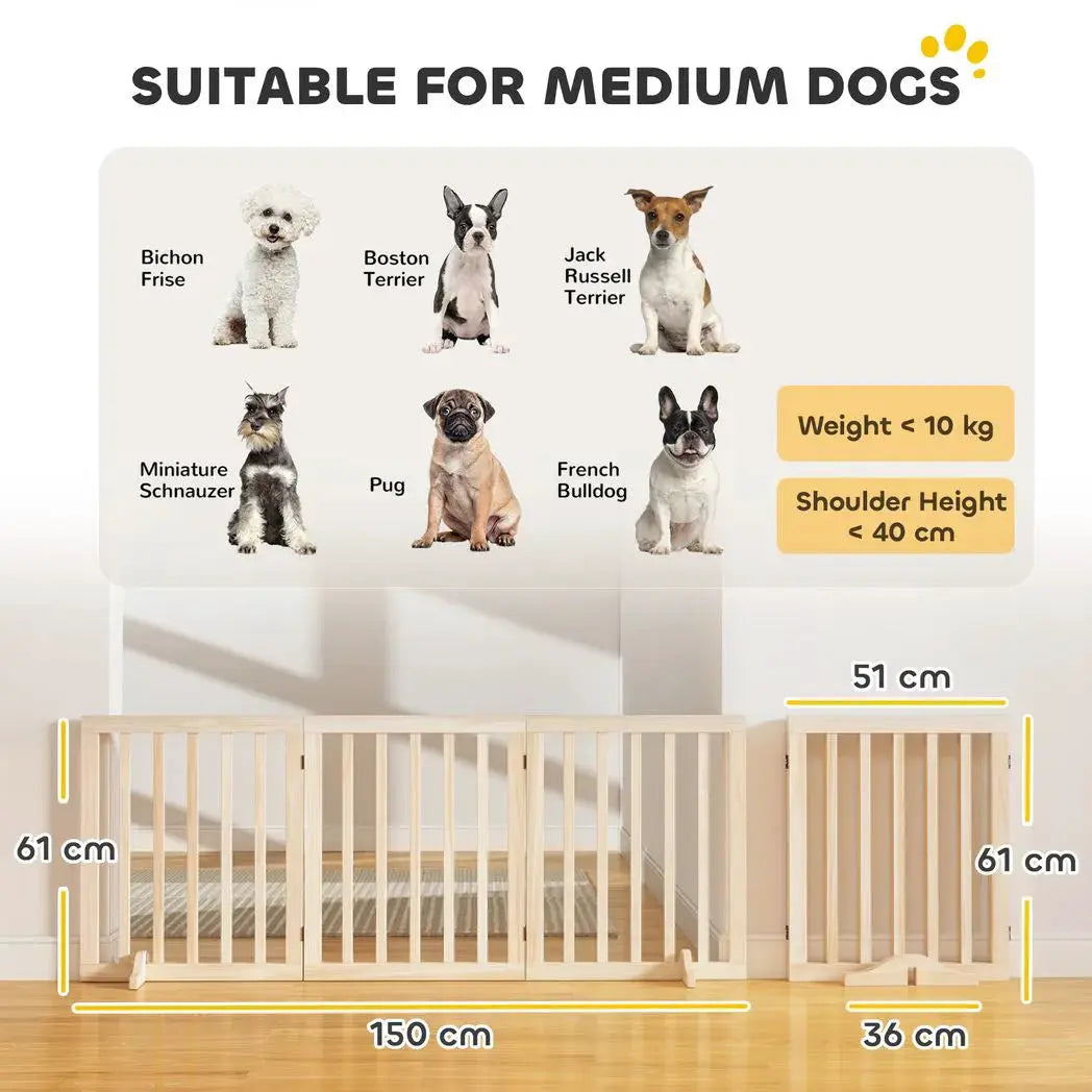 PawHut Wooden Dog Gate, 3-Panel Freestanding Pet Gates Indoor with 2 Support Feet and 360° Flexible Hinges, Natural - from PawHut